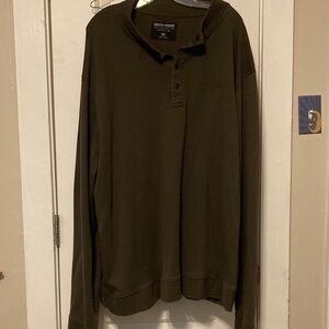 Men's Long Sleeve Henley Shirt - Olive Green